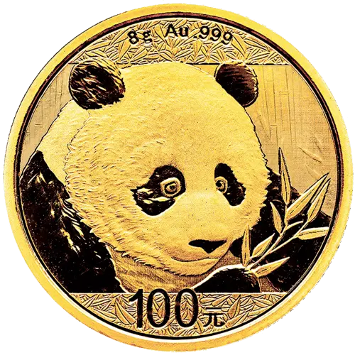 Vorderseite Goldmünze 8 Gramm China Panda 2018, der Hersteller China Mint / China Gold Coin Inc./ Shanghai Mint