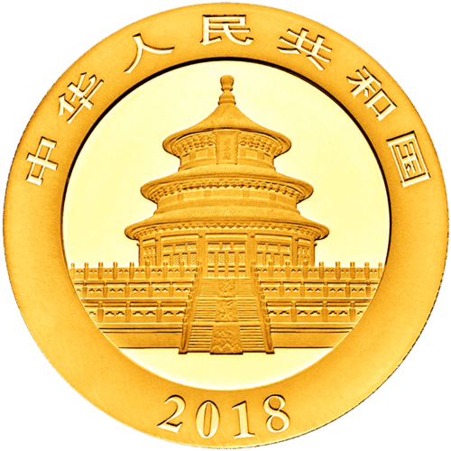 Rückseite Goldmünze 1 Gramm China Panda 2018, der Hersteller China Mint / China Gold Coin Inc./ Shanghai Mint