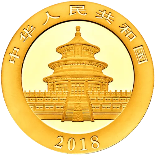 Rückseite Goldmünze 1 Gramm China Panda 2018, der Hersteller China Mint / China Gold Coin Inc./ Shanghai Mint