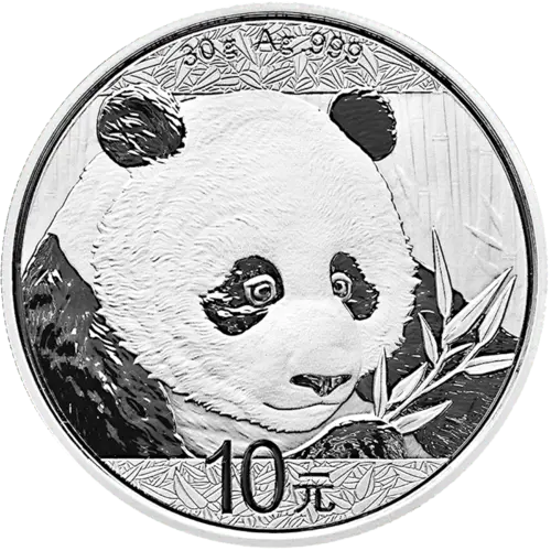 Vorderseite der 30 g Silber China Panda 2018 von Hersteller China Mint