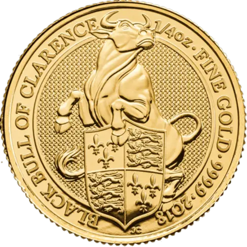 Vorderseite Goldmünze 1/4 Unze The Queen´s Beasts - Black Bull of Clarence 2018, der Hersteller Royal Mint