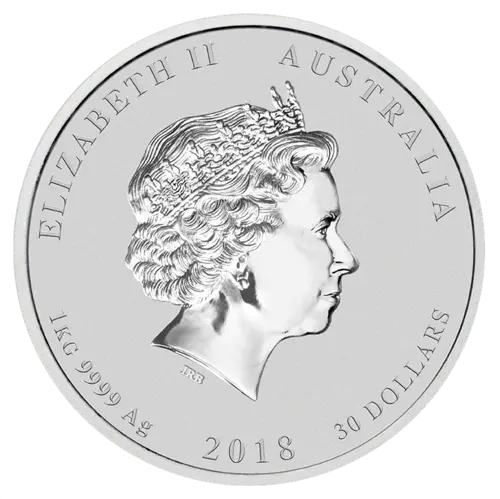 Rückseite der 1 kg Silber Lunar II Hund 2018 von Hersteller Perth Mint Australien