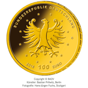 1/2 oz Gold 100 Euro Deutschland 2018 UNESCO Welterbe - Augustusburg und Falkenlust Werteseite