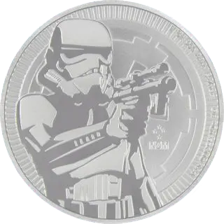 Vorderseite der 1 Unze Silber Star Wars Stormtrooper 2018 von Hersteller New Zealand Mint