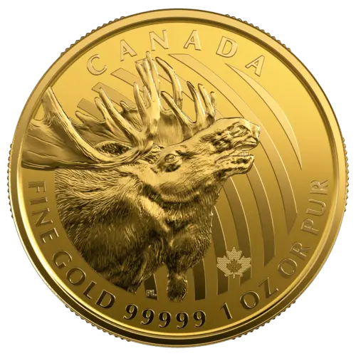 Vorderseite Goldmünze 1 Unze Kanada Elch 2019, der Hersteller Royal Canadian Mint