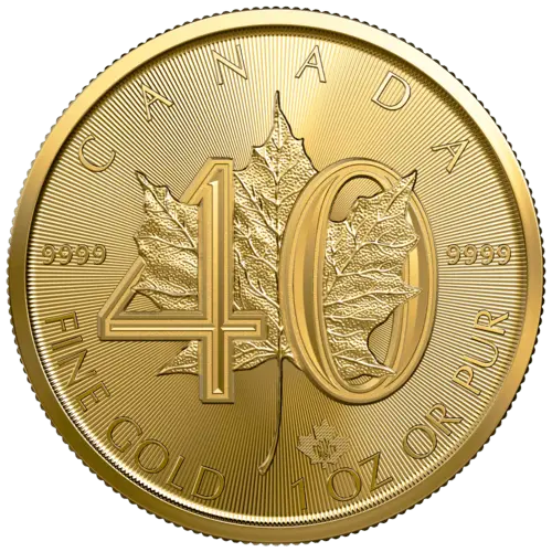 Vorderseite 1 Unze Gold Maple Leaf 40th Anniversary 2019, von dem Hersteller Royal Canadian Mint