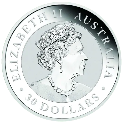 Rückseite 1 kg Silber Kookaburra 2019 von Hersteller Perth Mint Australien