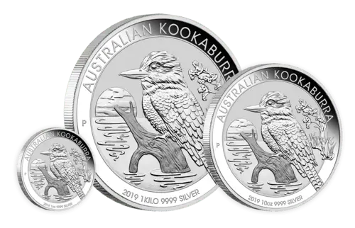 Verschiede Größen der 1 Unze Silber Kookaburra 2019 von Perth Mint