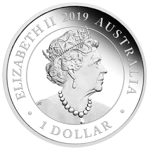 Rückseite der 1 Unze Silber Hochzeitsmünze 2019 - Polierte Platte von Hersteller Perth Mint