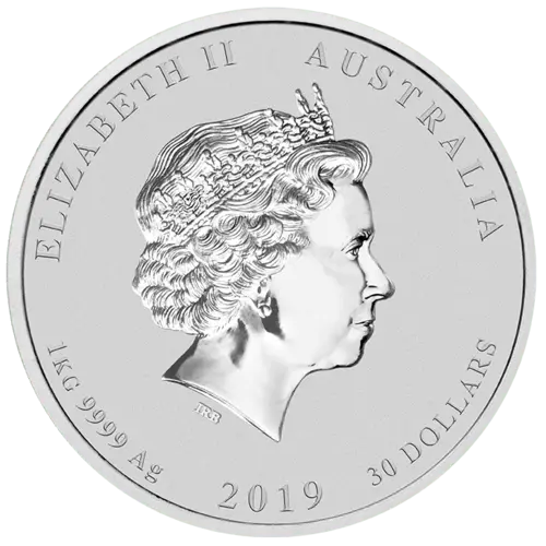 Rückseite 1 kg Silber Lunar II Schwein 2019 von Hersteller Perth Mint