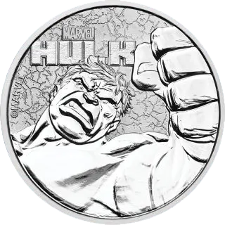 Vorderseite der 1 Unze Silber Marvel Hulk 2019 von Hersteller Perth Mint