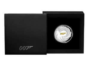 Vorderseite 1 Unze Silber 007 James Bond 2020 - Polierte Platte / High Relief mit schwarzer Verpackung, von dem Hersteller Perth Mint