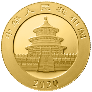 Rückseite Goldmünze 3 Gramm China Panda 2020, der Hersteller China Mint / China Gold Coin Inc./ Shanghai Mint