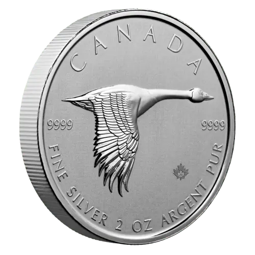 Vorderseite und Rand  der 2 Unzen Silber Kanada Gans 2020 von Hersteller Royal Canadian Mint