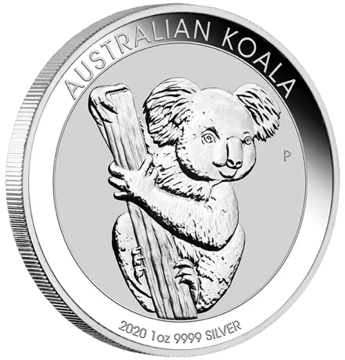 Vorderseite und Rand der 1 Unze Silber Australian Koala 2020 von Hersteller Perth Mint