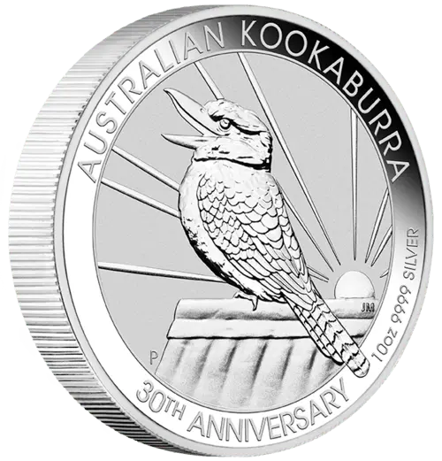 Vorderseite und Rand  der 10 Unzen Silber Kookaburra 2020 von Hersteller Perth Mint