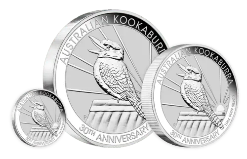 Verschiedene Größen der 1 Unze Silber Kookaburra 2020 von Hersteller Perth Mint