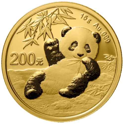 Vorderseite Goldmünze 15 Gramm China Panda 2020, der Hersteller China Mint / China Gold Coin Inc./ Shanghai Mint