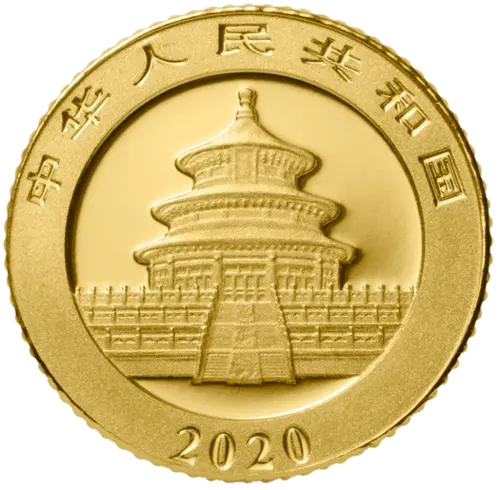 Rückseite Goldmünze 1 Gramm China Panda 20, der Hersteller China Mint / China Gold Coin Inc./ Shanghai Mint