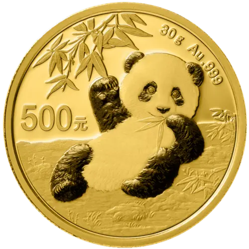 Vorderseite Goldmünze 30 Gramm China Panda 2020, der Hersteller China Mint / China Gold Coin Inc./ Shanghai Mint 