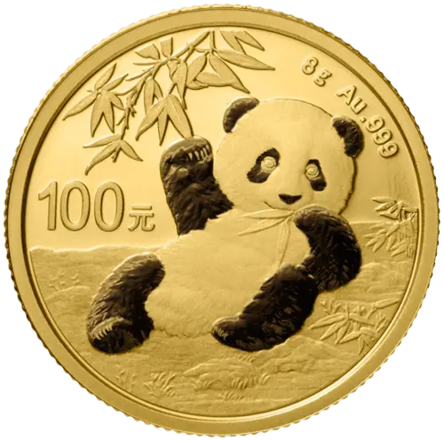 Vorderseite Goldmünze 8 Gramm China Panda 2020, der Hersteller China Mint / China Gold Coin Inc./ Shanghai Mint