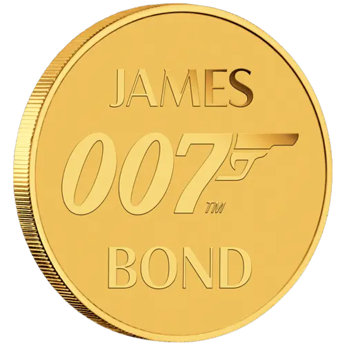 Seitenansicht Goldmünze 0,5 Gramm 007 James Bond 2020, der Hersteller Perth Mint Australia