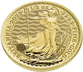 Hersteller Royal Mint, Obenansicht Vorderseite Goldmünze 1/2 Unze Britannia 2023 Elizabeth II. 