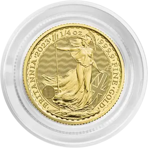 Royal Mint, Vorderseite Goldmünze in Kapsel 1/4 Unze Britannia 2023 Elizabeth II.