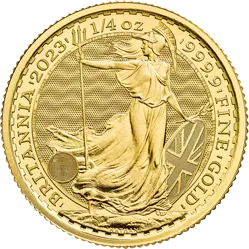 Vorderseite Goldmünze 1/4 Unze Britannia 2023 Elizabeth II., der Hersteller Royal Mint