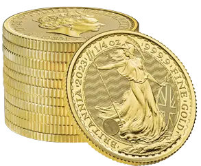 Stapel Goldmünze 1/4 Unze Britannia 2023 Elizabeth II., der Hersteller Royal Mint