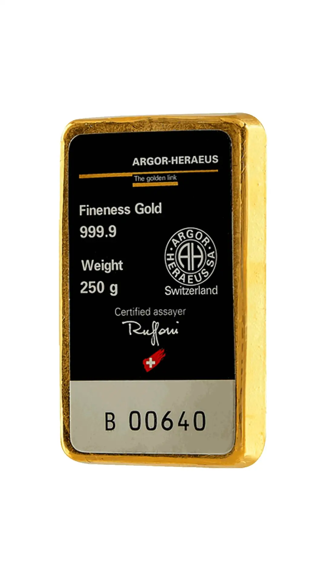 250 g Goldbarren Argor Heraeus gegossen Rückseite