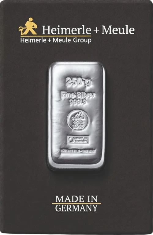 250 g Silberbarren Heimerle und Meule gegossen 250 g Silberbarren Heimerle und Meule gegossen