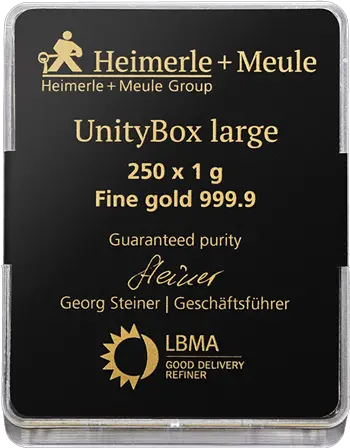 durchsichtige Plastikkapsel für Goldbarren 250 x 1 Gramm UnityBox L, der Hersteller Heimerle & Meule