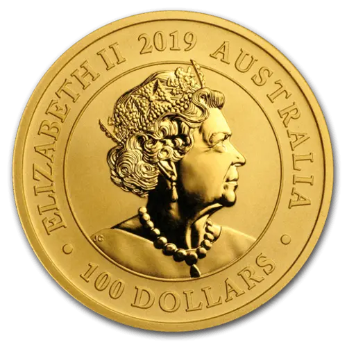 Rückseite Goldmünze 1 Unze Australien Schwan 2019, der Hersteller Perth Mint Australia