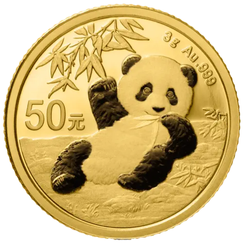 Vorderseite Goldmünze 3 Gramm China Panda 2020, der Hersteller China Mint / China Gold Coin Inc./ Shanghai Mint