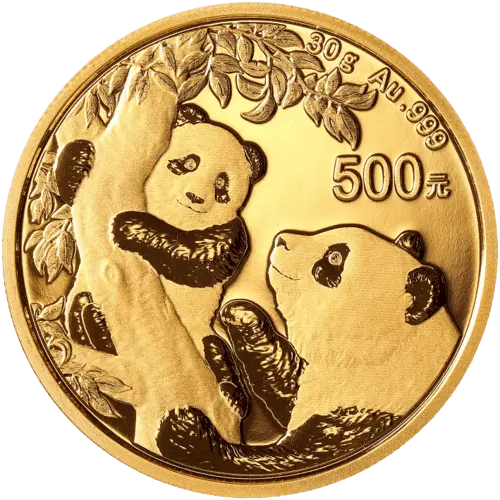 Vorderseite Goldmünze 1 Unze China Panda 2021, der Hersteller China Mint / China Gold Coin Inc./ Shanghai Mint 