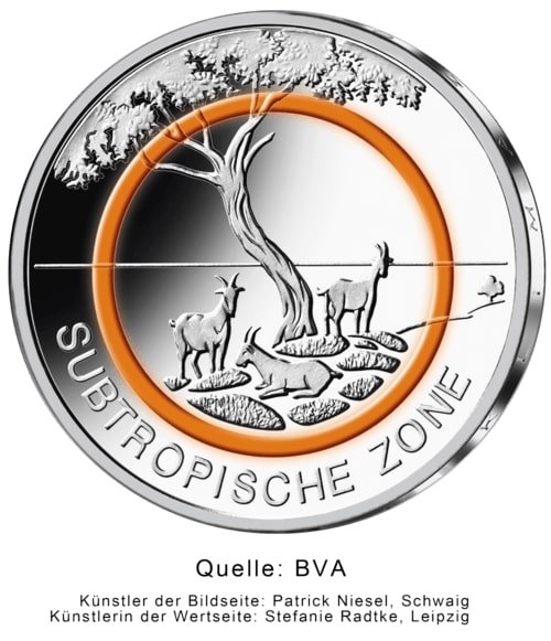 Vorderseite der 5 Euro-Sammlermünze 2018 Subtropische Zone von Münze Deutschland