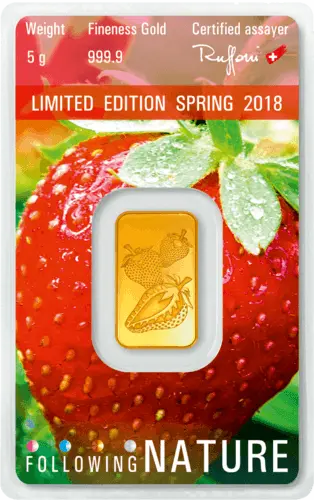 Rückseite Goldbarren Following Nature Limited Edition Spring 2018 5 Gramm, der Hersteller Argor-Heraeus