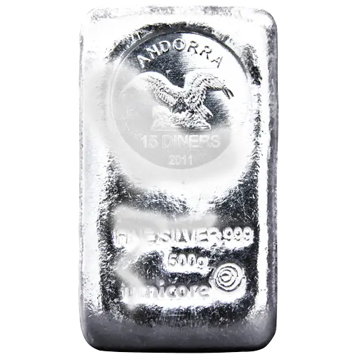 500 g Silber Münzbarren angelaufen