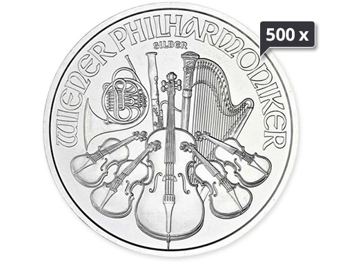 500 x 1 Unze Silber Wiener Philharmoniker diverse Jahrgänge