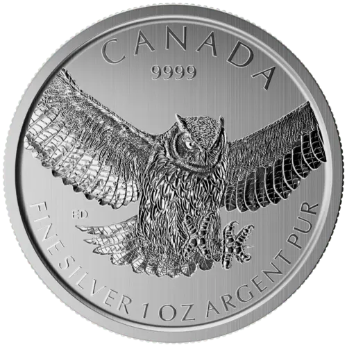 Vorderseite der 1 Unze Silber Birds of Prey - Eule 2015 von Hersteller Royal Canadian Mint