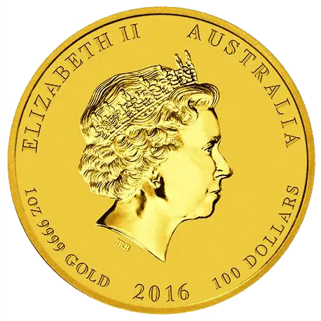 Rückseite Goldmünze 1 Unze Lunar II Affe 2016, der Hersteller Perth Mint Australia