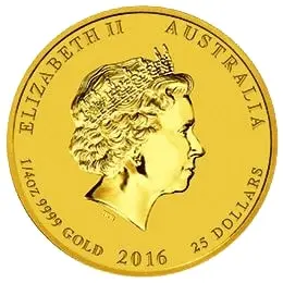 Rückseite Goldmünze 1/4 Unze Lunar II Affe 2016, der Hersteller Perth Mint Australia