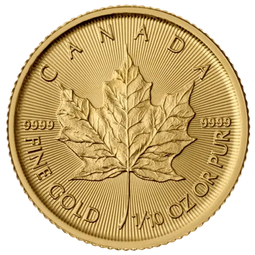 Vorderseite Goldmünze 1/10 Unze Maple Leaf diverse Jahrgänge, der Hersteller Royal Canadian Mint	