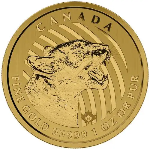 Vorderseite Goldmünze 1 Unze Kanada Puma 2015, der Hersteller Royal Canadian Mint