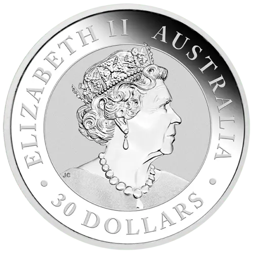 Rückseite 2 kg Silber Kookaburra 2021 von Hersteller Perth Mint Australien