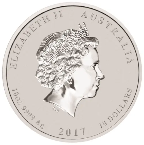 Rückseite der 10 Unzen Silber Lunar II Hahn 2017 von Hersteller Perth Mint 