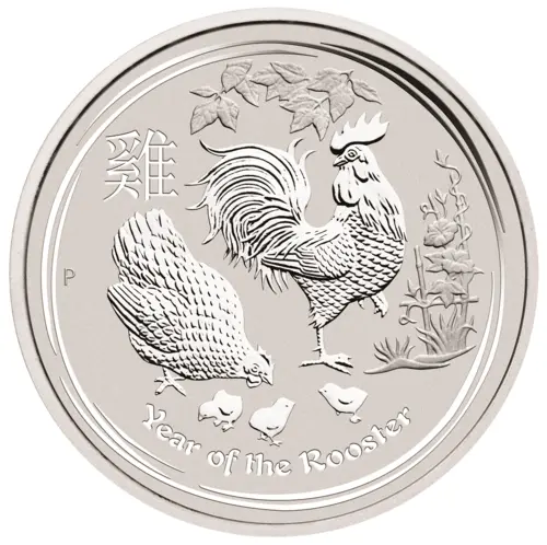 Vorderseite der 10 Unzen Silber Lunar II Hahn 2017 von Hersteller Perth Mint 