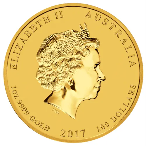 Rückseite Goldmünze 1 Unze Lunar II Hahn 2017, der Hersteller Perth Mint Australia