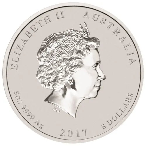 Rückseite  von 5 Unzen Silber Lunar II Hahn 2017 von Hersteller Perth Mint